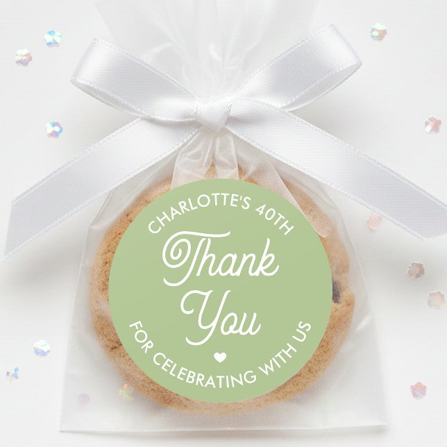 Sticker Rond Cute Thank You Birthday Name Any Age Green Modern (Créateur téléchargé)