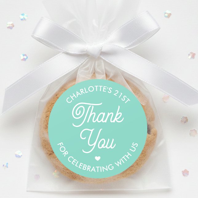 Sticker Rond Cute Thank You Birthday Name Any Age Mint Modern (Créateur téléchargé)