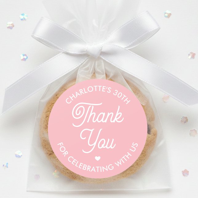 Sticker Rond Cute Thank You Birthday Name Any Age Pink Modern (Créateur téléchargé)