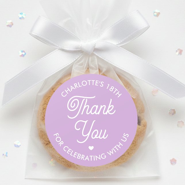 Sticker Rond Cute Thank You Birthday Name Any Age Purple Modern (Créateur téléchargé)