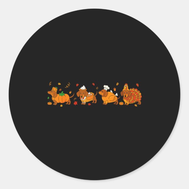 Sticker Rond Cute Thanksgiving Dachshund Dogs Fall Gobble Prepp (Devant)