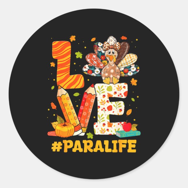 Sticker Rond Cute Thanksgiving Love Para Teacher Turkey Autumn  (Devant)