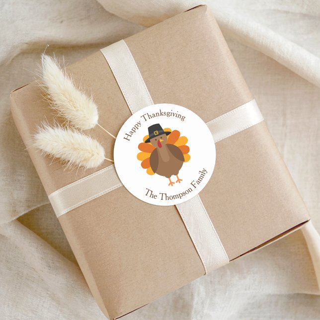 Sticker Rond Cute Thanksgiving Turkey | Fall Envelope Seal (Créateur téléchargé)