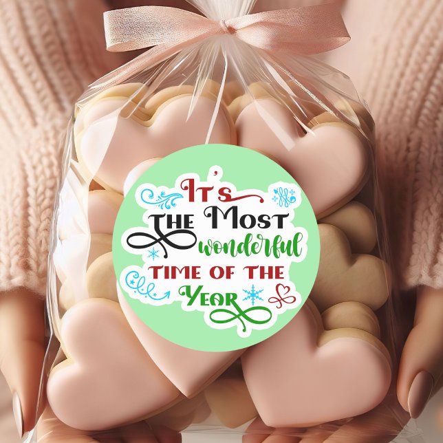 Sticker Rond Cute 'The Most Woderful Time' Christmas  (Créateur téléchargé)