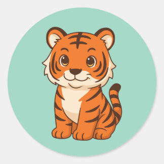 Sticker Rond Cute Tiger Cub on Green