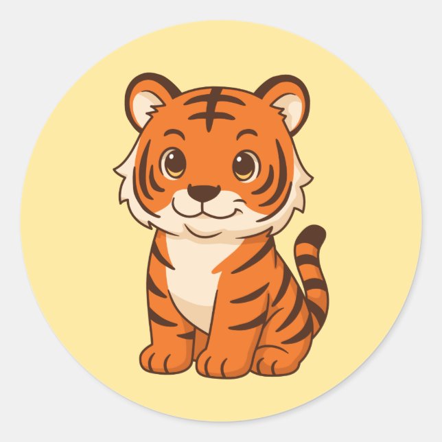 Sticker Rond Cute Tiger Cub on Yellow (Devant)
