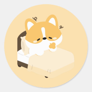 Sticker Rond Cute Tired Corgi