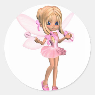Sticker Rond Cute Toon Ballerina Fée en rose - debout