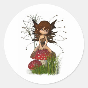 Sticker Rond Cute Toon Fée d'automne et Toadstool
