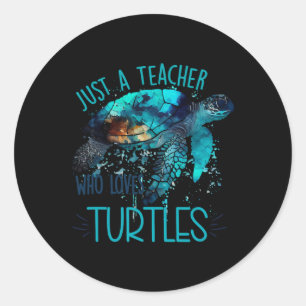 Sticker Rond Cute tortue de mer Enseignant Océan Jour des terre