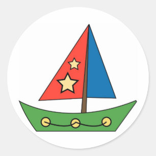 Sticker Rond Cute Toy Sailboat