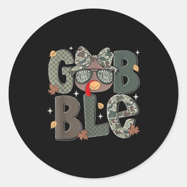 Sticker Rond Cute Turkey Camo Happy Thanksgiving Fall Kids Boy  (Devant)