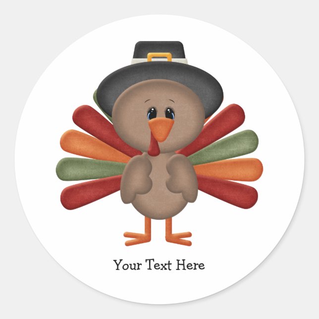 Sticker Rond Cute Turkey Thanksgiving (personnalisable) (Devant)