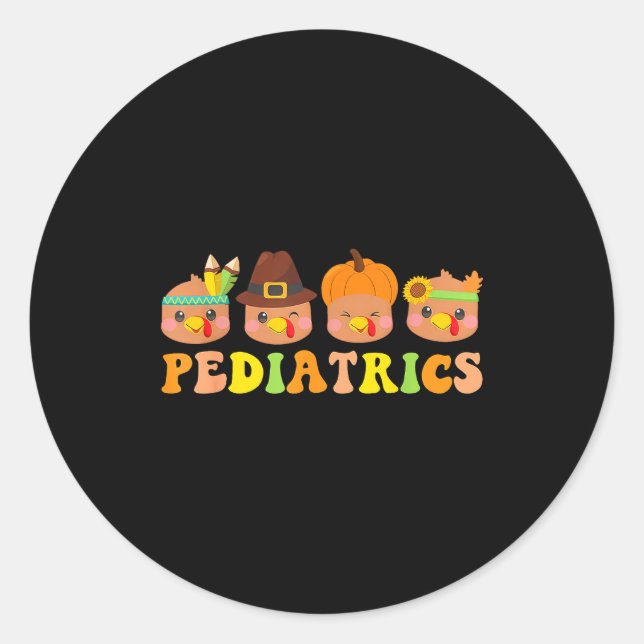 Sticker Rond Cute Turkeys Pediatrics Pumpkin Thanksgiving Fall  (Devant)