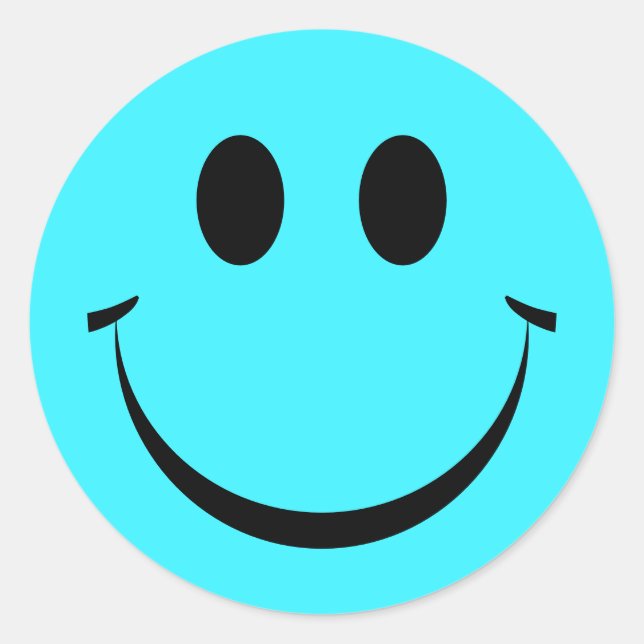 Sticker Rond Cute Turquoise Happy Face Personnalisé (Devant)