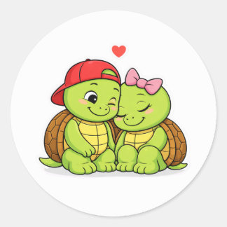 Sticker Rond Cute turtle duo in love