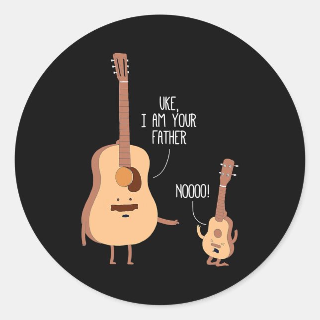 Sticker Rond Cute Uke I Am Your Father Funny Ukulele Guitar (Devant)