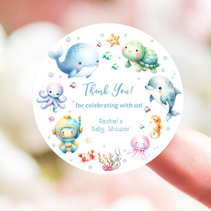 Sticker Rond Cute Under the Sea Baby shower Merci