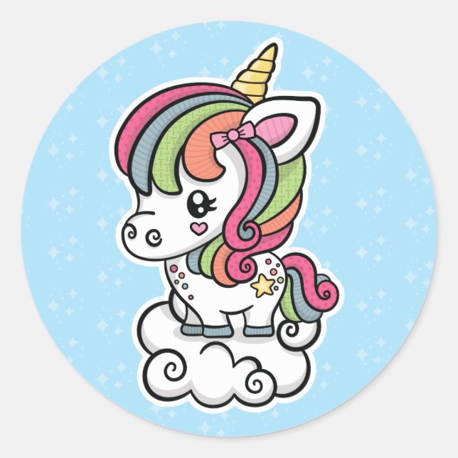 Sticker Rond Cute Unicorn (Devant)