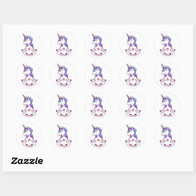 Sticker Rond Cute Unicorn (Feuille)