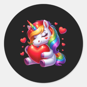 Sticker Rond Cute Unicorn Avec Coeur Valentines Day Pour Les Fi
