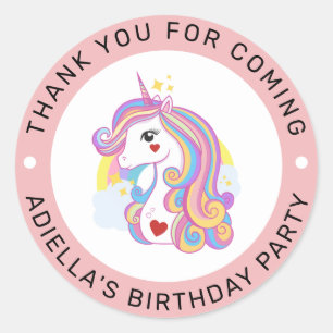 Sticker Rond Cute Unicorn Baby shower Anniversaire Merci