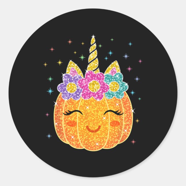 Sticker Rond Cute Unicorn Citrouille Halloween Thanksgiving (Devant)