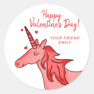 Sticker Rond Cute Unicorn Coeur Enfants Valentine`jour