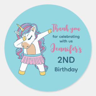 Sticker Rond Cute Unicorn Dabbing Anniversaire de enfant Party