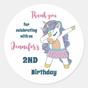 Sticker Rond Cute Unicorn Dabbing Girls Anniversaire Fête Favor