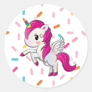 Sticker Rond Cute Unicorn et bonbons arrosées