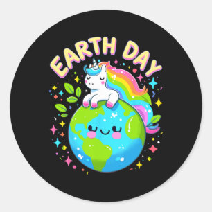 Sticker Rond Cute Unicorn Happy Jour des terres Super Femmes Ho