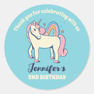 Sticker Rond Cute Unicorn Rainbow Girls Birthday Party Favorise