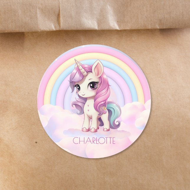 Sticker Rond Cute Unicorn Rainbow School Nom personnalisé (Créateur téléchargé)