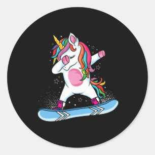 Sticker Rond Cute Unicorn Snowboard Ski Dabbing Unicorn S