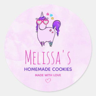 Sticker Rond Cute Unicorne dans les lunettes en forme de coeur