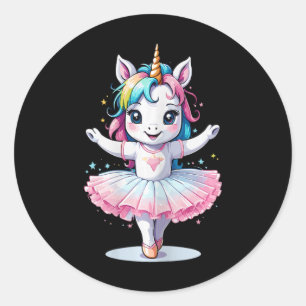 Sticker Rond Cute Unique Et Moderne Unicorn Ballet Et Ballerin
