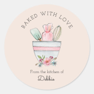 Sticker Rond Cute Ustensiles de cuisson sur rose