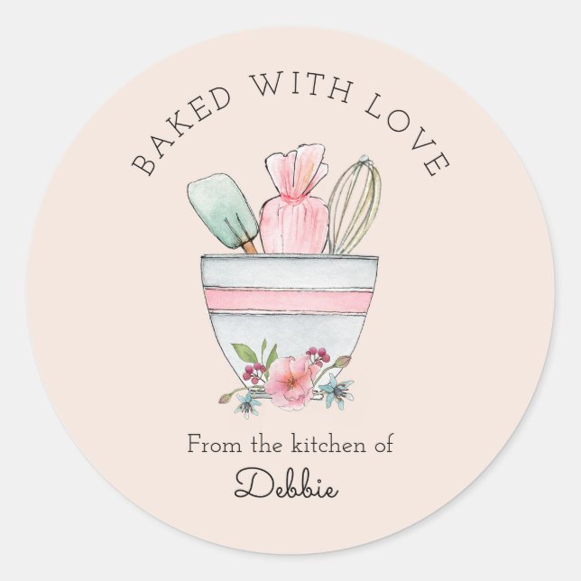 Sticker Rond Cute Ustensiles de cuisson sur rose (Devant)