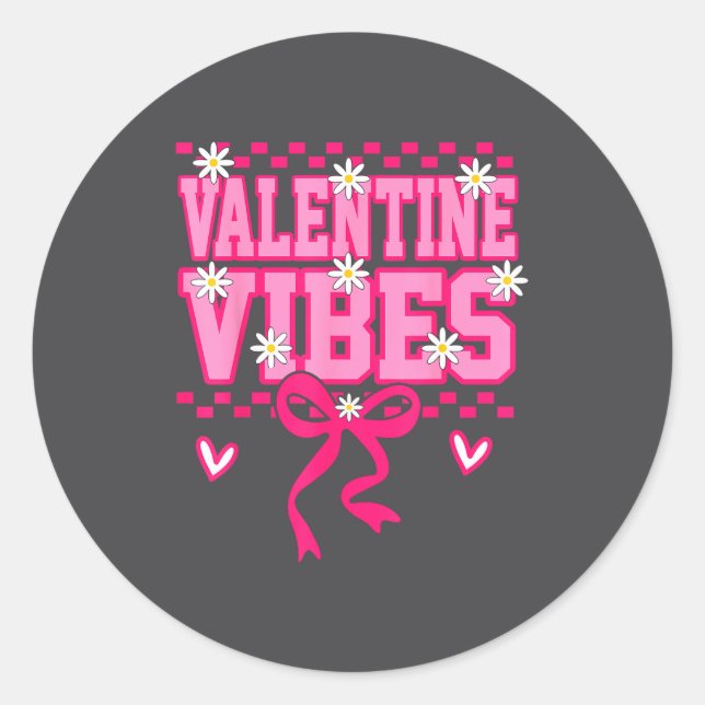 Sticker Rond Cute Valentine Vibes Smile Face Valentines Day Gir (Devant)