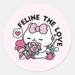 Sticker Rond Cute Valentine's Cat Design - Feline the Love