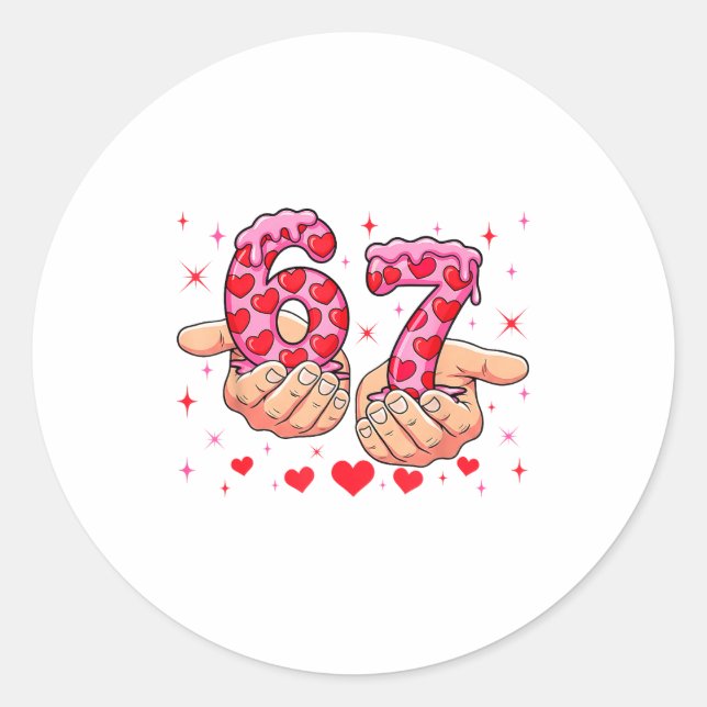 Sticker Rond Cute Valentines Day 67 Hearts Funny Six Seven Meme (Devant)