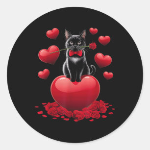 Sticker Rond Cute Valentines Day Coeur Chat Noir Femmes Filles 