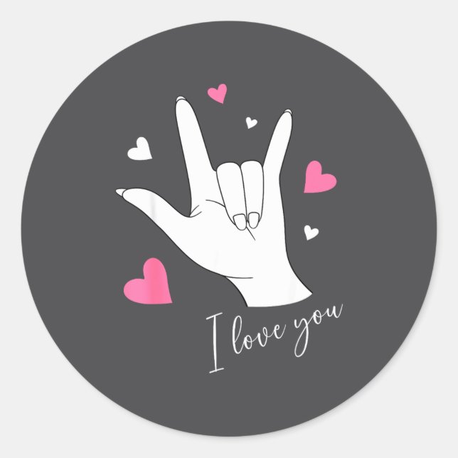 Sticker Rond Cute Valentines Day Hearts I Love You Hand Sign La (Devant)
