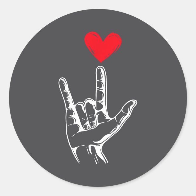 Sticker Rond Cute Valentines Day I Love You Hand Sign Language  (Devant)