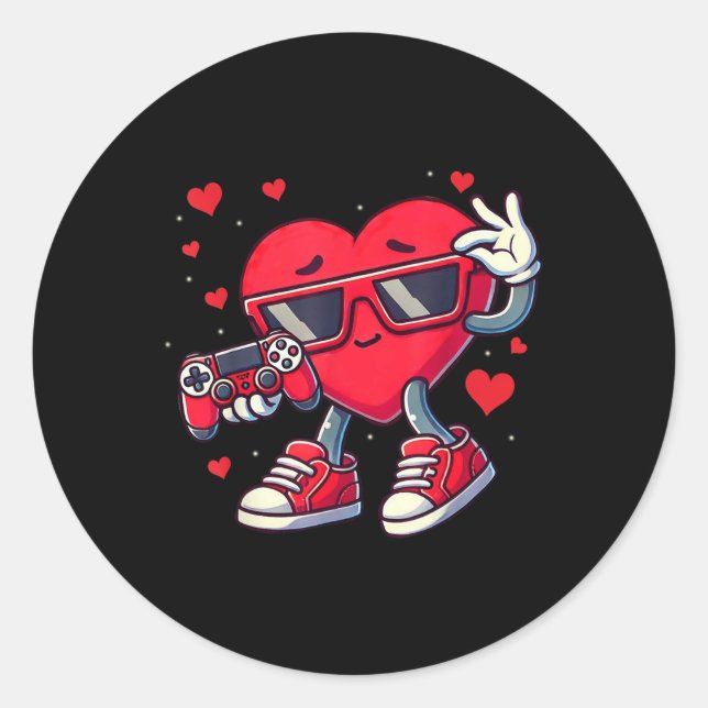 Sticker Rond Cute Valentines Day Love Heart Game Controller Gar (Devant)