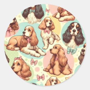 Sticker Rond Cute Vintage Cocker Spaniel sans couture Motif
