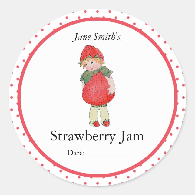 Sticker Rond Cute Vintage Fraise Girl (Devant)