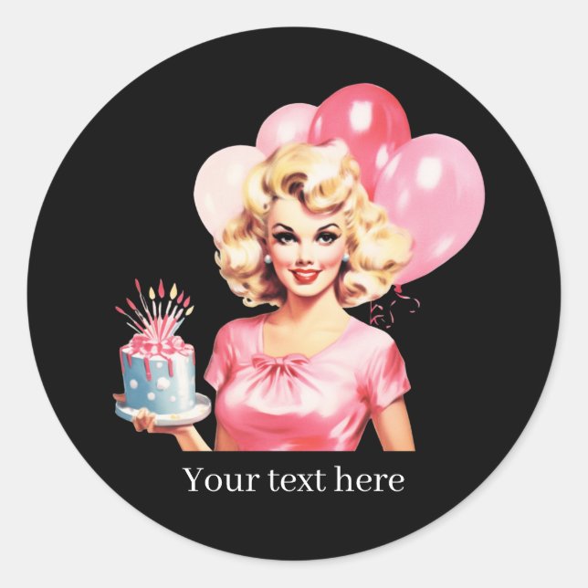 Sticker Rond Cute vintage lady Birthday customizable  (Devant)