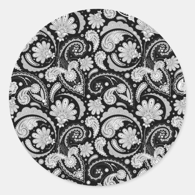 Sticker Rond Cute vintage noir blanc paisley motif (Devant)